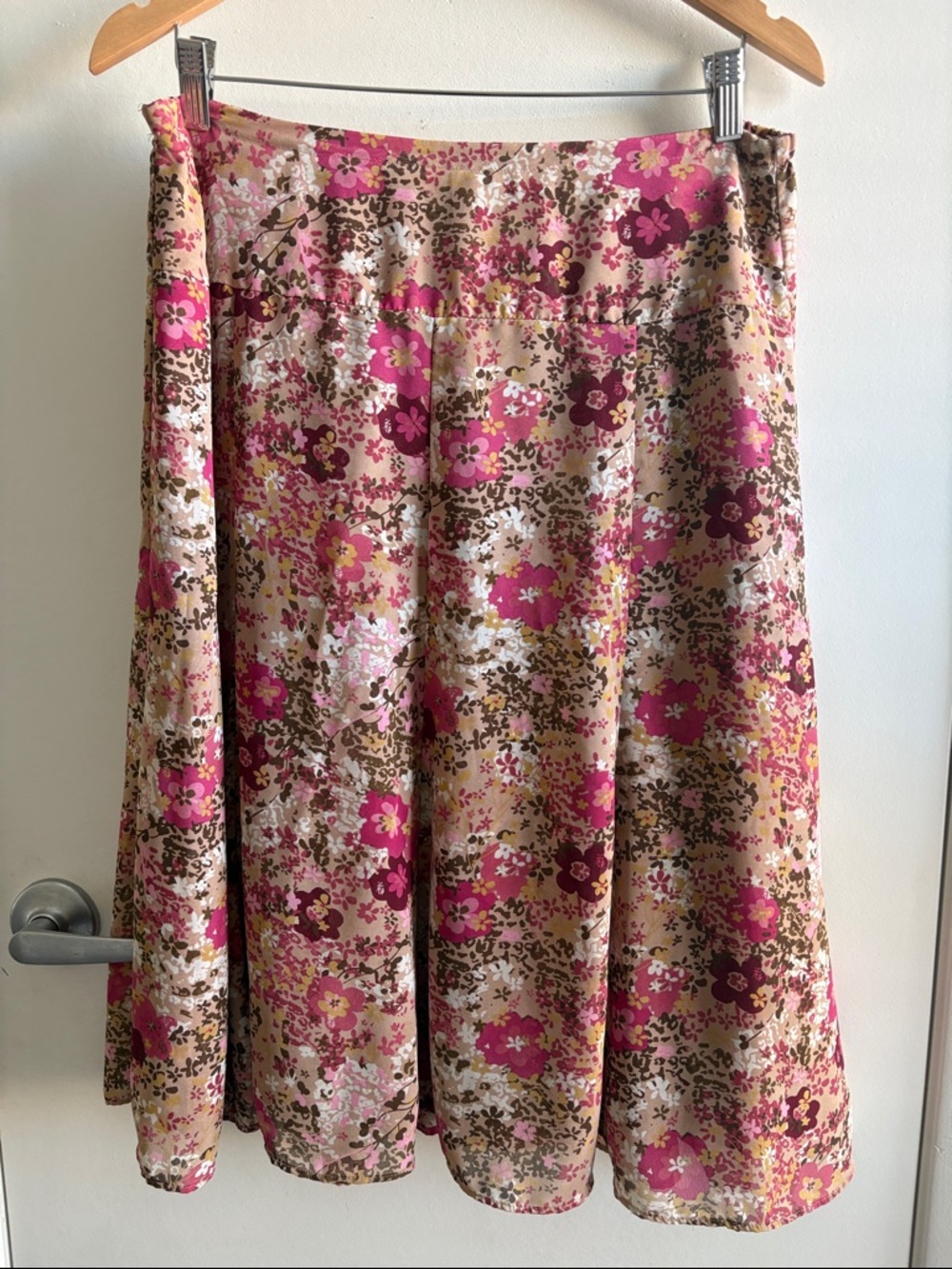R.Q.T Floral Reversible BOHO Yoke Waistband A-Line Skirt in Pink and Brown SZ 12